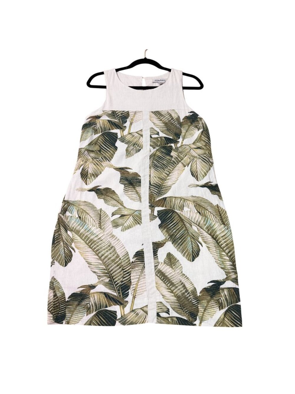 Tommy Bahama Women's Tropical Palm Leaf Linen Shift Dress White Green XS